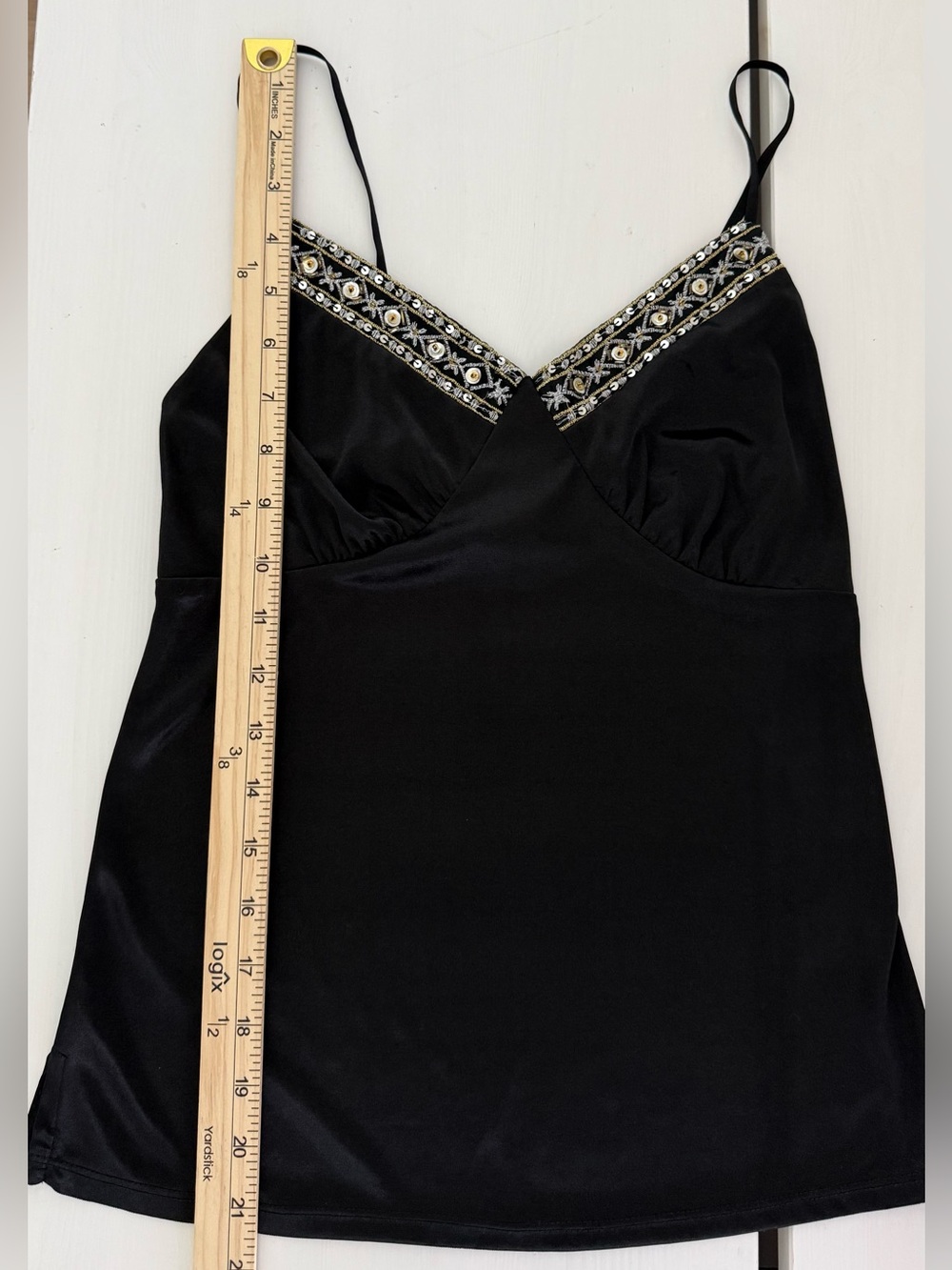Vintage Y2K Xhilaration XS Black Satin Beaded Embellished Cami Top - Picture 6 of 6